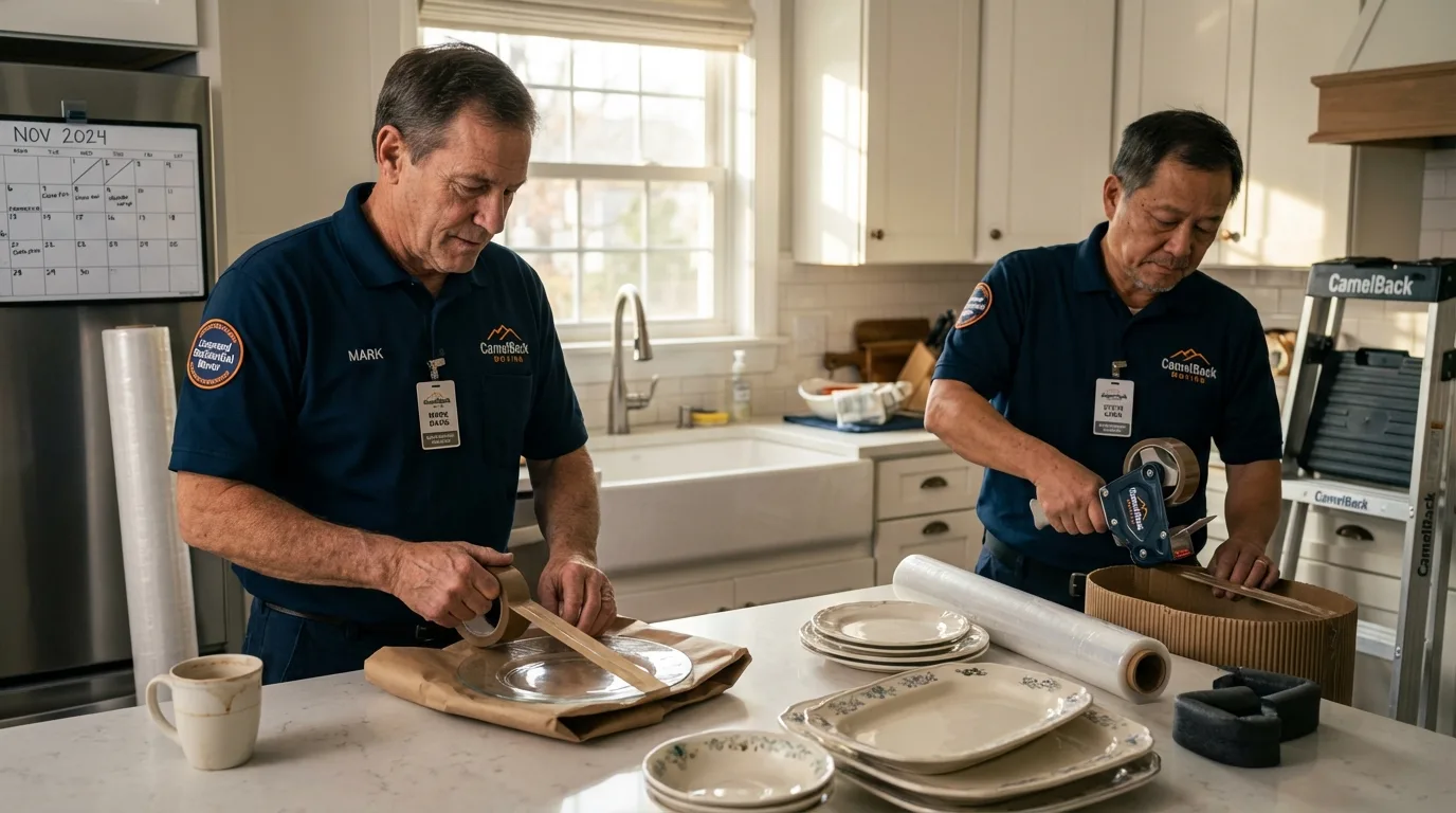 Professional crew packing kitchen dishware in Lusk, WY